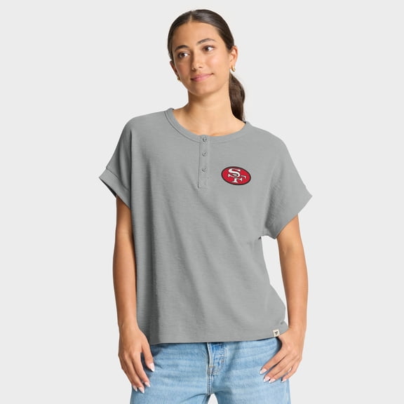 Women's Fanatics Heather Gray San Francisco 49ers Oversized-Hometown Premium Henley Shirt