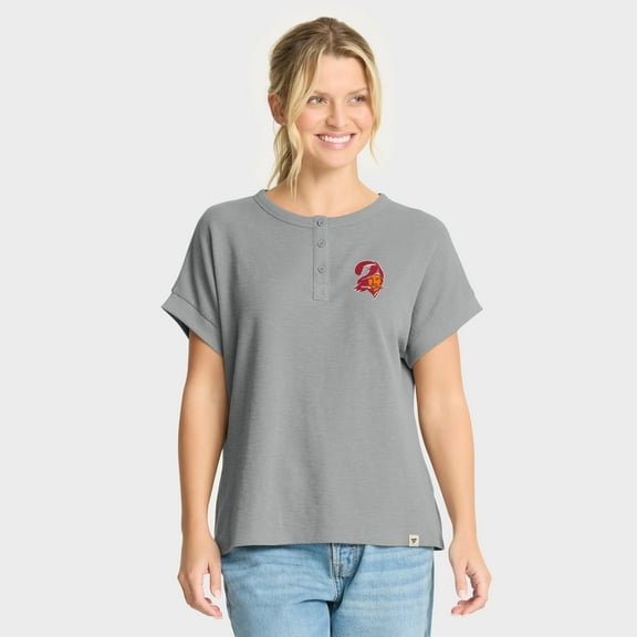 Women's Fanatics Heather Gray Tampa Bay Buccaneers Oversized-Hometown Premium Henley Shirt