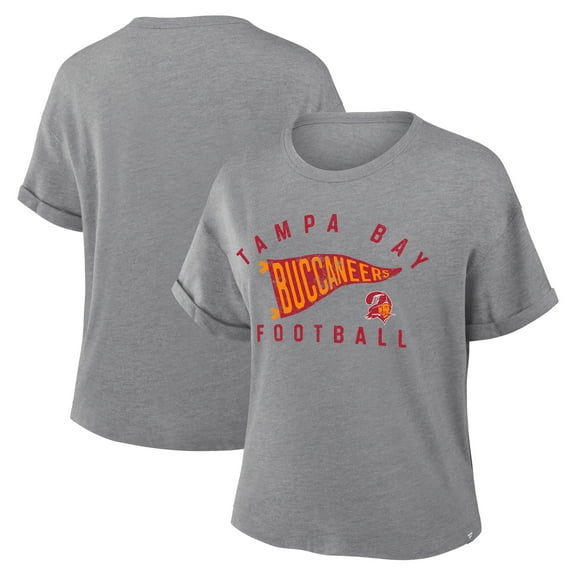 Women's Fanatics Heather Gray Tampa Bay Buccaneers Pennant Wave Tribute Tri-Blend Boxy T-Shirt