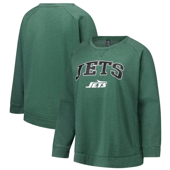 Women's Profile Heather Green New York Jets Plus Size Acid Wash Raglan Sweatshirt