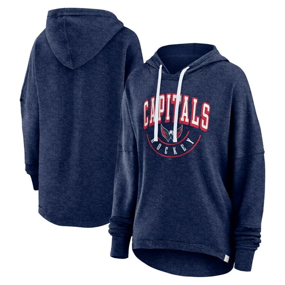 Women's Fanatics Heather Navy Washington Capitals Lux Lounge Helmet Arch Pullover Hoodie