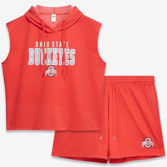 Women's Fanatics Heather Scarlet Ohio State Buckeyes Plus Size Shorts & Sleeveless Hoodie Sleep Set