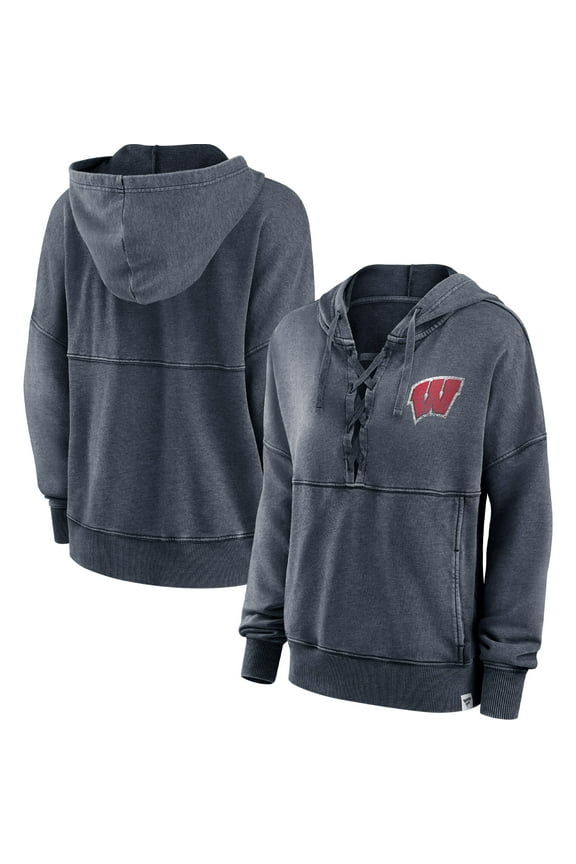 Women's Fanatics Heathered Charcoal Wisconsin Badgers Overall Speed Lace-Up Pullover Hoodie