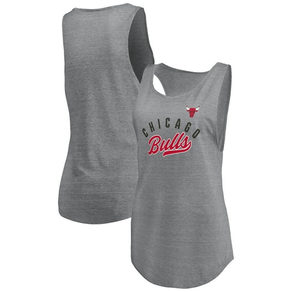 Women's Fanatics Heathered Gray Chicago Bulls Quality Time Open Scoop Neck Tri-Blend Tank Top