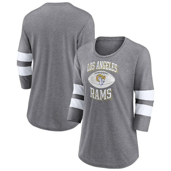 Women's Fanatics Heathered Gray Los Angeles Rams Throwing Down Scoop Neck 3/4-Sleeve Tri-Blend T-Shirt