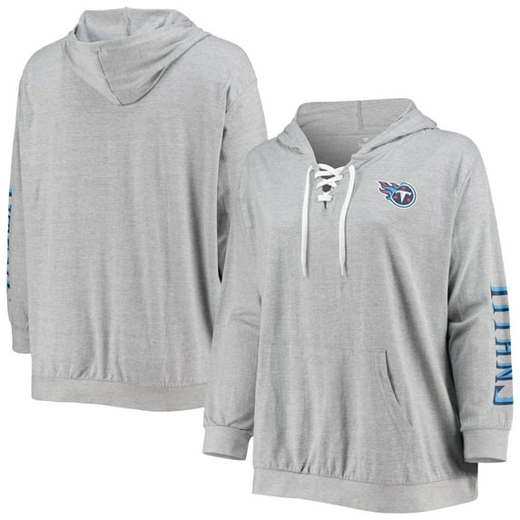 Women's Fanatics Heathered Gray Tennessee Titans Plus Size Lace-Up Pullover Hoodie