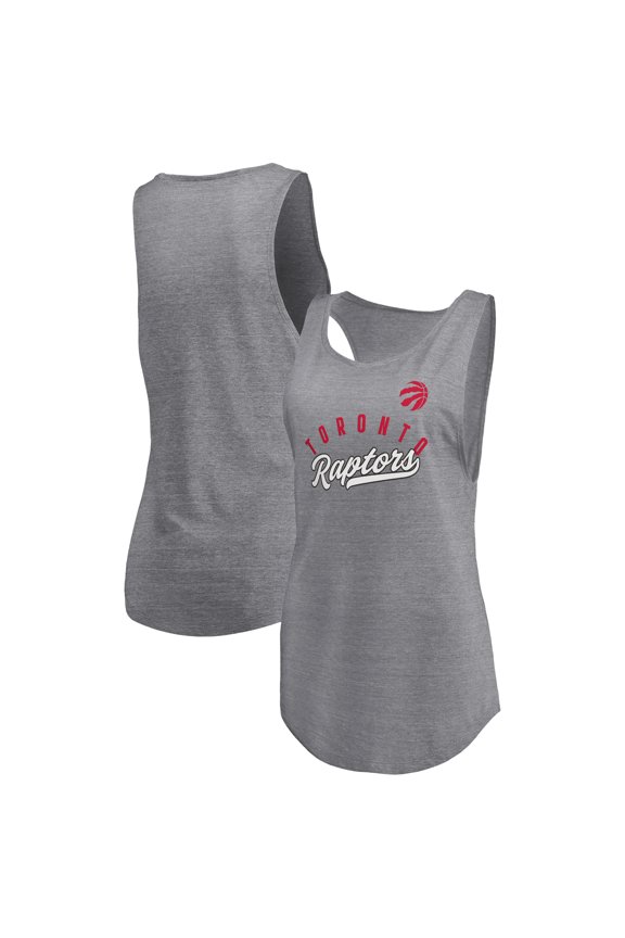 Women's Fanatics Heathered Gray Toronto Raptors Quality Time Open Scoop Neck Tri-Blend Tank Top