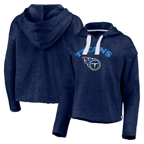 Women's Fanatics Heathered Navy Tennessee Titans Historic Logo Sport Resort Vintage Arc Cropped Raw Edge Pullover Hoodie