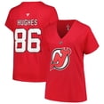 thumbnail image 1 of Women's Fanatics Jack Hughes Red New Jersey Devils Plus Size Name & Number T-Shirt, 1 of 3