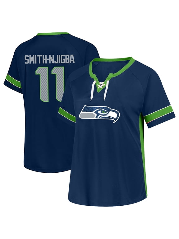 Women's Fanatics Jaxon Smith-Njigba College Navy Seattle Seahawks Plus Size Lace Bling Name & Number T-Shirt