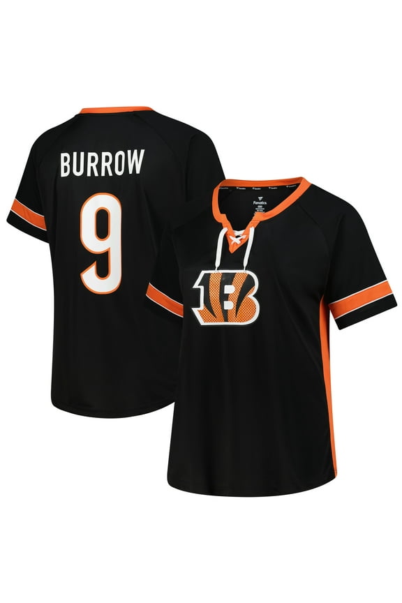 Women's-Fanatics Joe Burrow Black Cincinnati Bengals Plus Size Name & Number Lace-Up T-Shirt