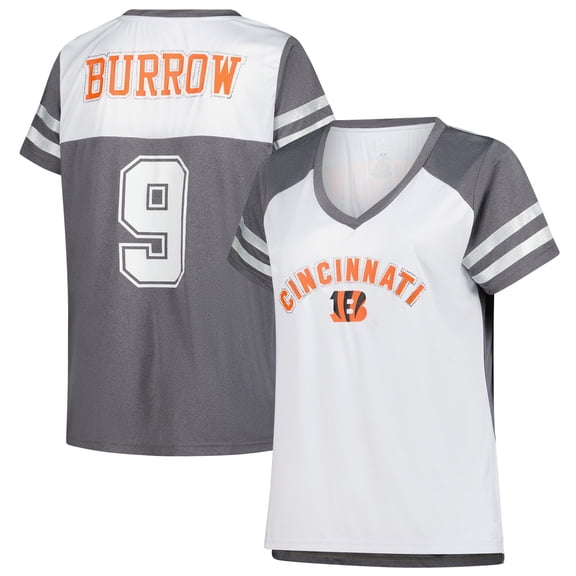 Women's Fanatics Joe Burrow White Cincinnati Bengals Plus Size Bling V-Neck T-Shirt