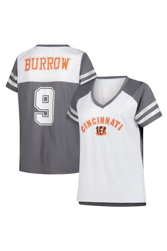 Women's Fanatics Joe Burrow White Cincinnati Bengals Plus Size Bling V-Neck T-Shirt