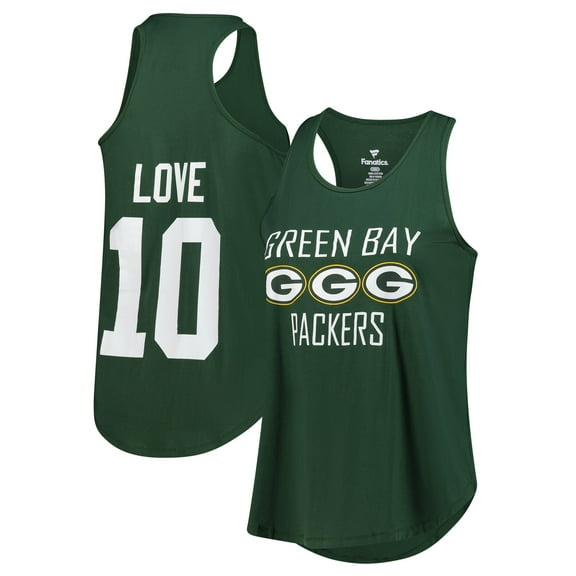 Women's-Fanatics Jordan Love Green Green Bay Packers Plus Size Name & Number Tank Top