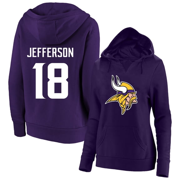 Women's Fanatics Justin Jefferson Purple Minnesota Vikings Plus Size Player Name & Number V-Neck Hoodie