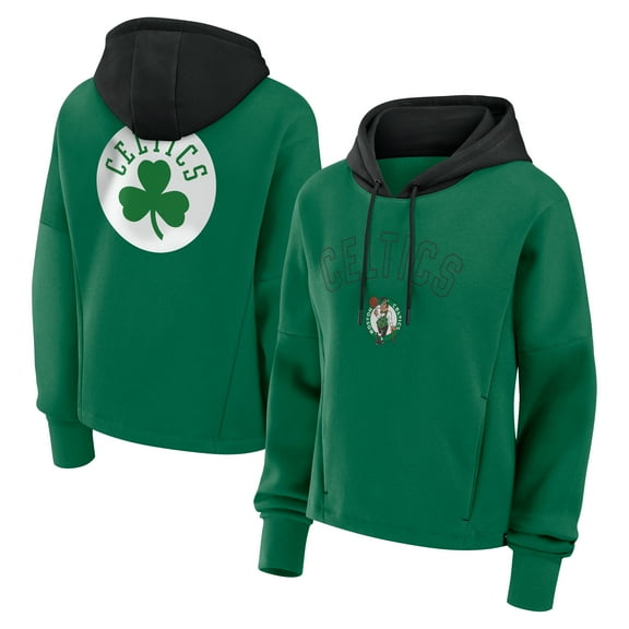 Women's-Fanatics  Kelly Green Boston Celtics Post Up Boxy Pullover Hoodie