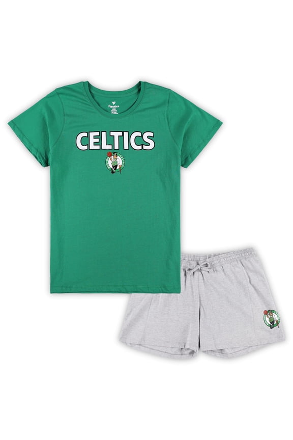 Women's Fanatics Kelly Green/Heather Gray Boston Celtics Plus Size T-Shirt & Shorts Combo Set