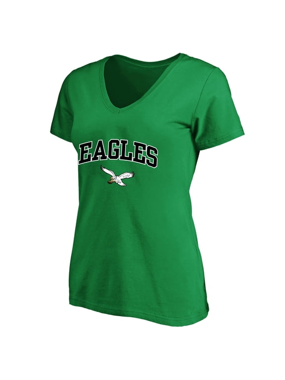Women's Fanatics Kelly Green Philadelphia Eagles Plus Size Arch Over Logo V-Neck T-Shirt