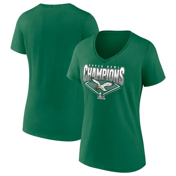Women's Fanatics Kelly Green Philadelphia Eagles Super Bowl LIX Champions Retro Diamond V-Neck T-Shirt