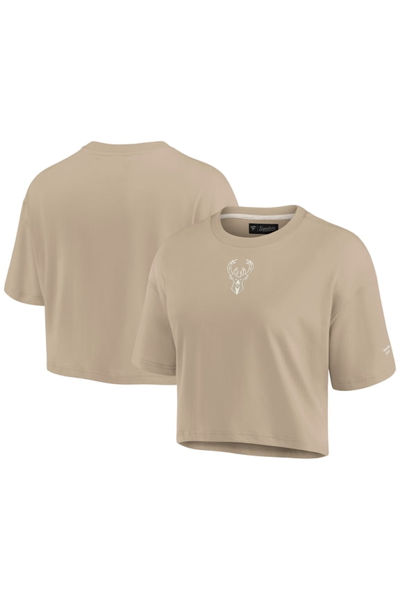 Women's Fanatics Khaki Milwaukee Bucks Elements Super Soft Boxy Cropped T-Shirt