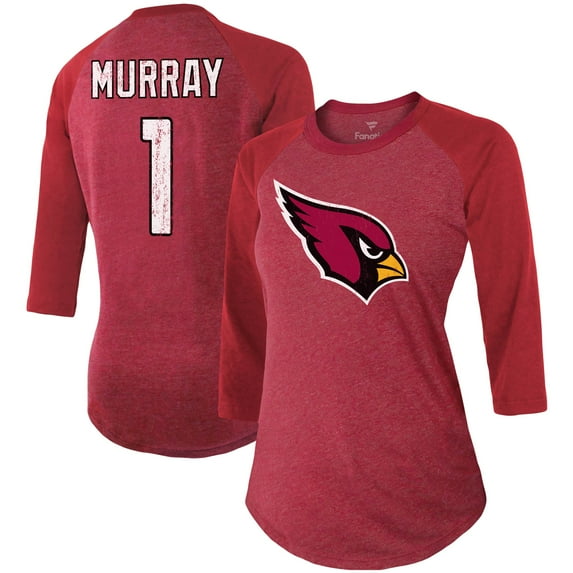 Women's Fanatics Kyler Murray Cardinal Arizona Cardinals Team Player Name & Number Tri-Blend Raglan 3/4-Sleeve T-Shirt