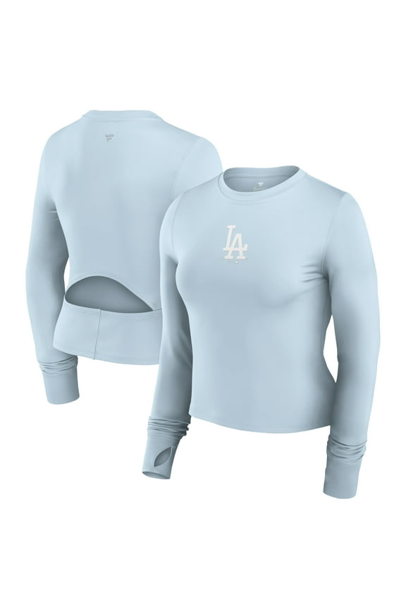 Women's Fanatics Light Blue Los Angeles Dodgers Studio Fitted Long Sleeve Gym Top