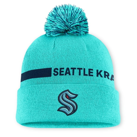 Women's Fanatics Light Blue Seattle Kraken Authentic Pro Rink Cuffed Knit Hat with Pom