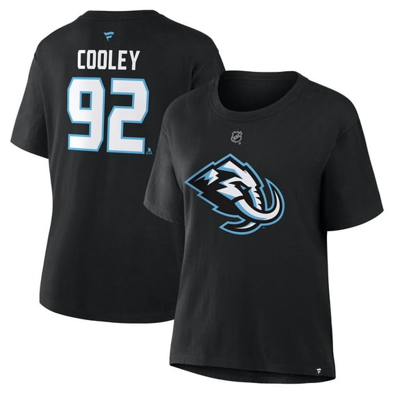 Women's Fanatics Logan Cooley Black Utah Mammoth Authentic Stack Name & Number T-Shirt