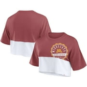 Women's Fanatics Maroon/White Minnesota Golden Gophers Oversized Badge Colorblock Cropped T-Shirt