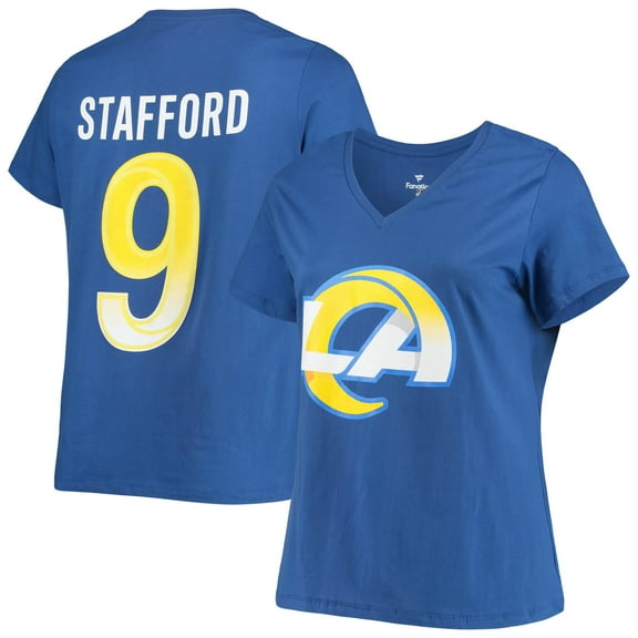 Women's Fanatics Matthew Stafford Royal Los Angeles Rams Plus Size Player Name & Number V-Neck T-Shirt