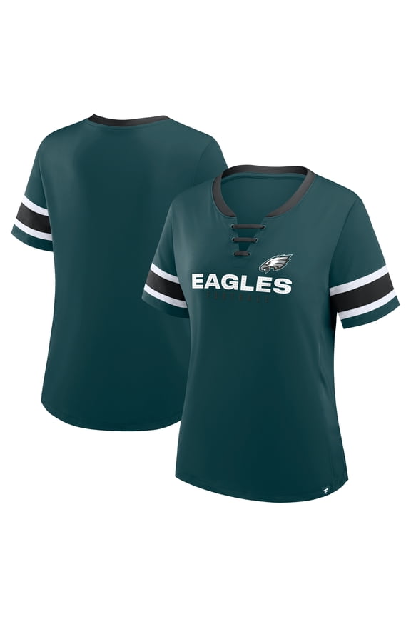 Women's Fanatics Midnight Green Philadelphia Eagles Plus Size Red Zone Athena Lace-Up V-Notch Neck T-Shirt
