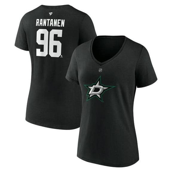 Women's Fanatics Mikko Rantanen Black Dallas Stars Authentic Stack Name & Number V-Neck T-Shirt