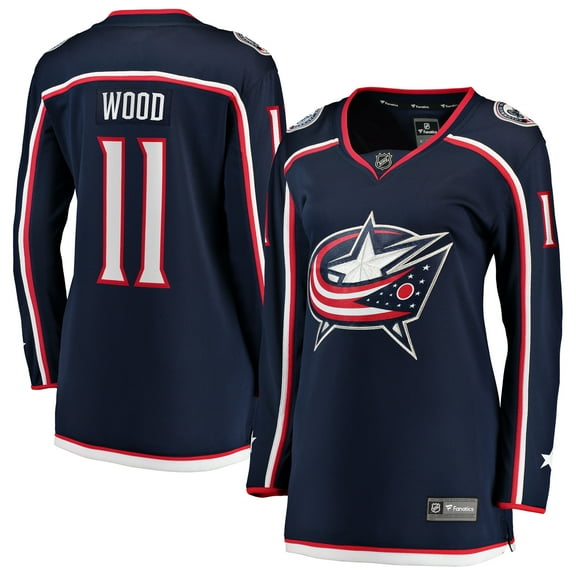 Women's Fanatics Miles Wood Navy Columbus Blue Jackets Home Breakaway Jersey