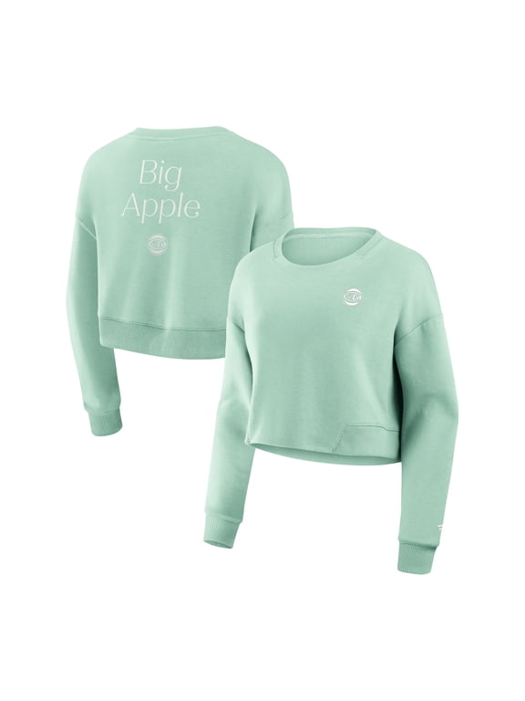 Women's Fanatics Mint New York Knicks Studio Tri-Blend Cropped Pullover Sweatshirt