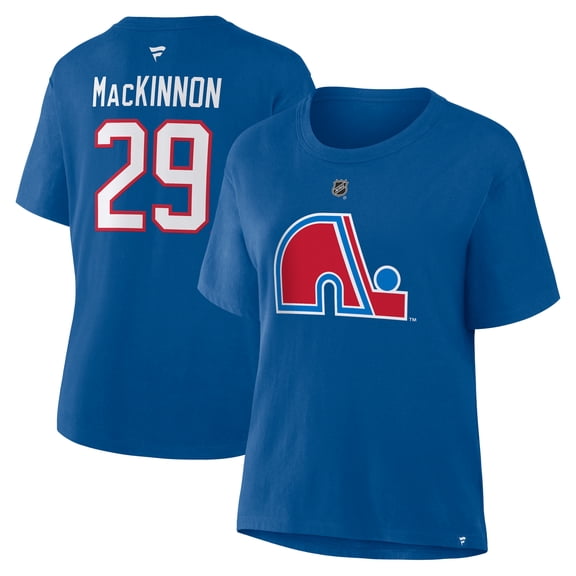 Women's Fanatics Nathan MacKinnon Blue Colorado Avalanche Heritage Authentic Stack Name & Number T-Shirt