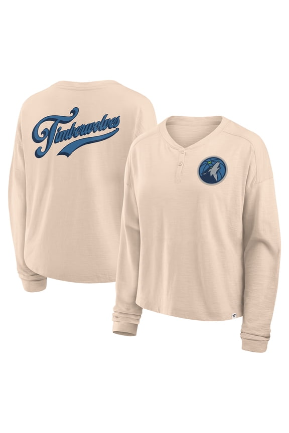 Women's-Fanatics Natural Minnesota Timberwolves Boxed Out Drop Fashion Long Sleeve T-Shirt