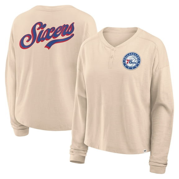 Women's-Fanatics Natural Philadelphia 76ers Boxed Out Drop Fashion Long Sleeve T-Shirt