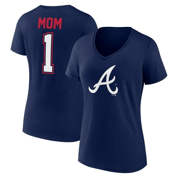 Women's Fanatics Navy Atlanta Braves Plus Size Mother's Day #1 Mom V-Neck T-Shirt