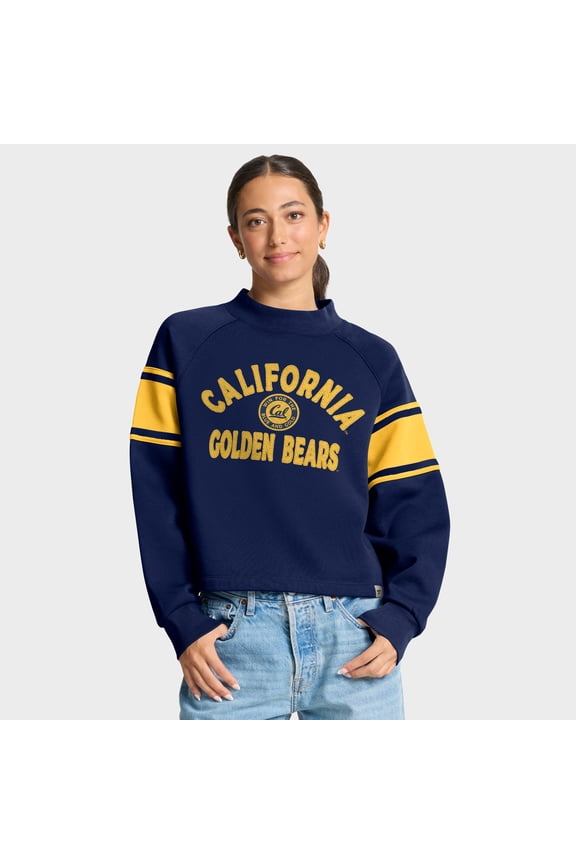 Women's Fanatics Navy Cal Bears Oversized Hometown Premium Punt Coverage Raglan Pullover Sweatshirt