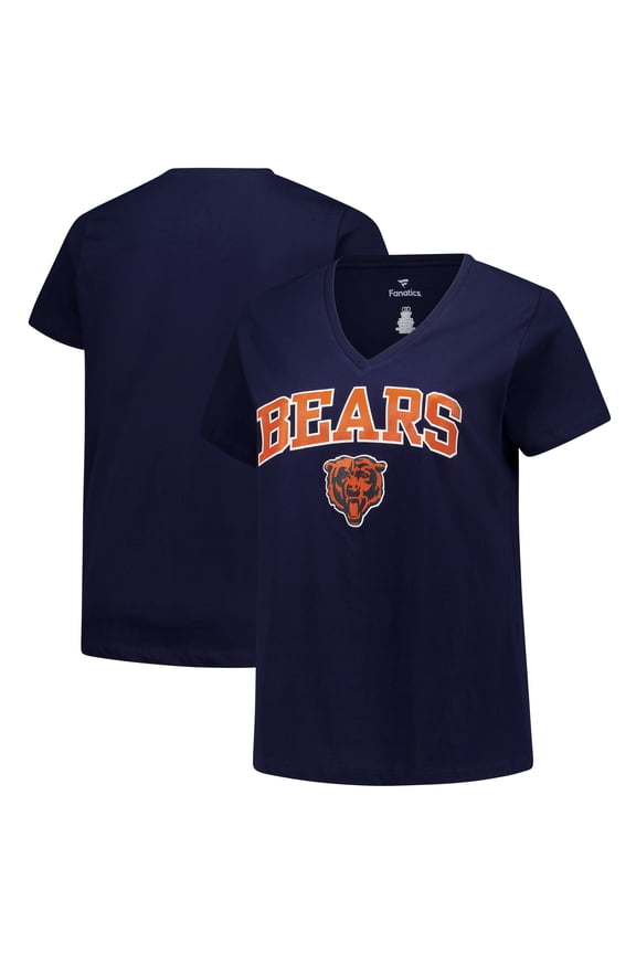 Women's Fanatics Navy Chicago Bears Plus Size Arch Over Logo V-Neck T-Shirt