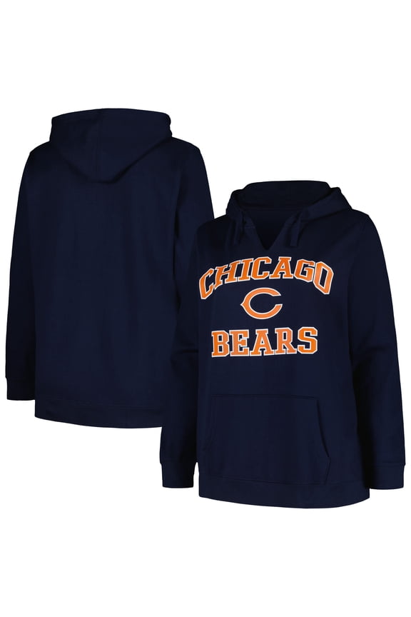 Women's Fanatics Navy Chicago Bears Plus Size Heart and Soul V-Neck Pullover Hoodie