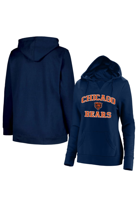 Women's Fanatics Navy Chicago Bears Plus Size Heart & Soul V-Neck Hoodie