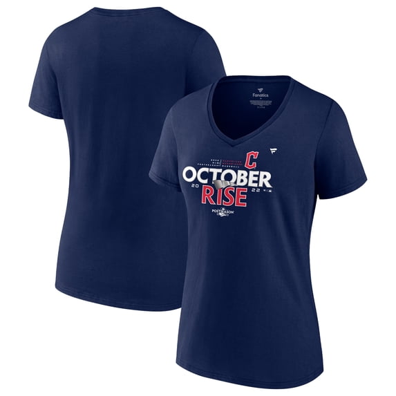 Women's Fanatics Navy Cleveland Guardians 2022 Postseason Locker Room V-Neck T-Shirt