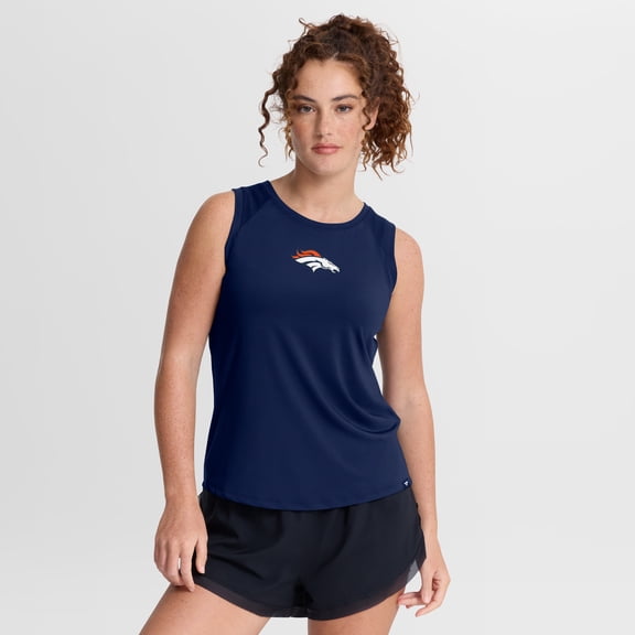 Women's Fanatics Navy Denver Broncos Draped Mesh-Back Performance- Tank Top