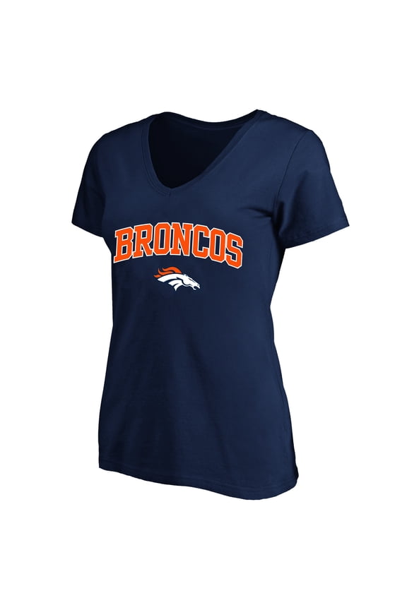 Women's Fanatics Navy Denver Broncos Plus Size Arch Over Logo V-Neck T-Shirt