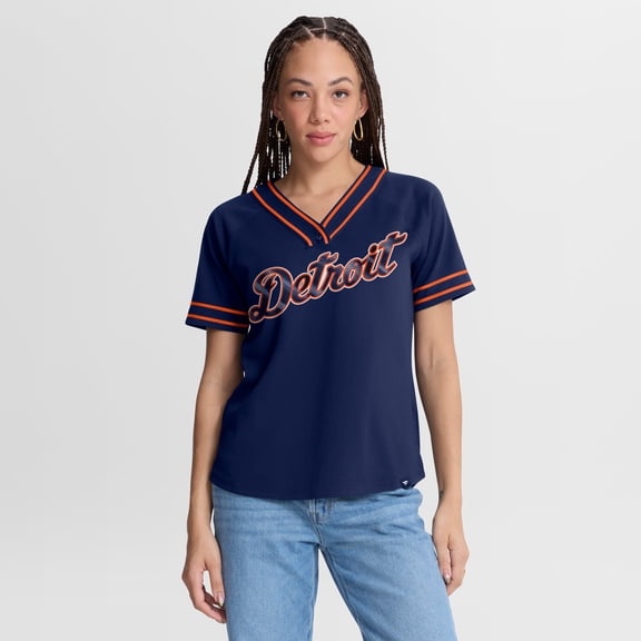 Women's Fanatics Navy Detroit Tigers Diva Race Ahead Raglan V-Neck T-Shirt
