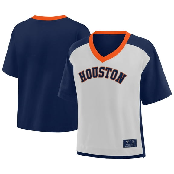 Women's Fanatics Navy/Graphite Houston Astros Oversized Race To Win V-Neck T-Shirt