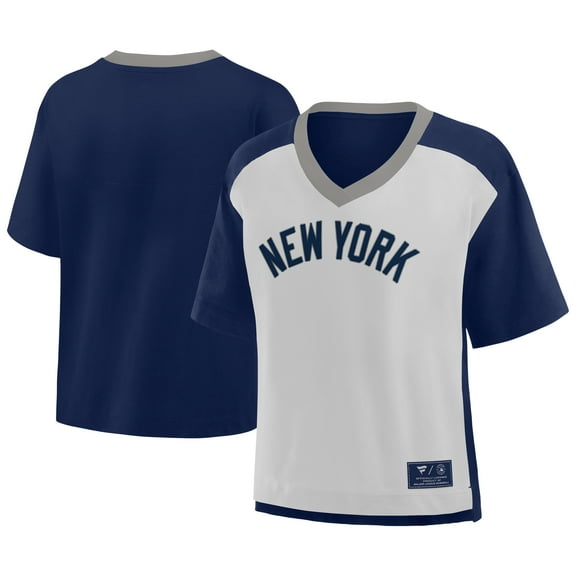 Women's Fanatics Navy/Graphite New York Yankees Oversized Race To Win V-Neck T-Shirt