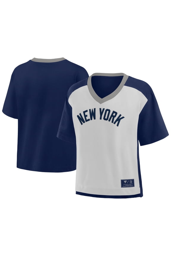 Women's Fanatics Navy/Graphite New York Yankees Oversized Race To Win V-Neck T-Shirt