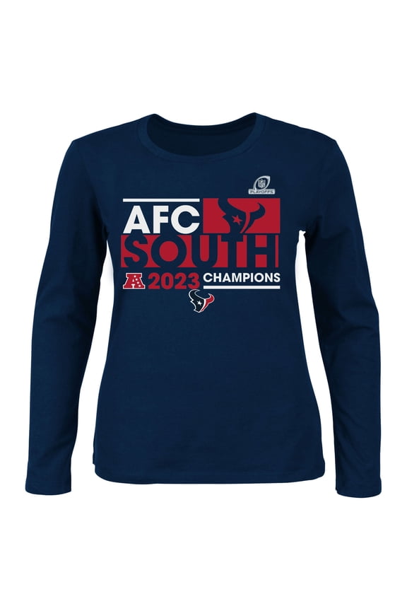 Women's Fanatics Navy Houston Texans 2023 AFC South Division Champions Plus Size Conquer Long Sleeve Scoop Neck T-Shirt